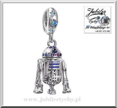Srebrna zawieszka z motywem Star Wars srebrny robot R2-D2 droid Charms