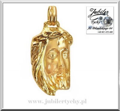 Złoty wisiorek duży Jezus Chrystus w koronie cierniowej